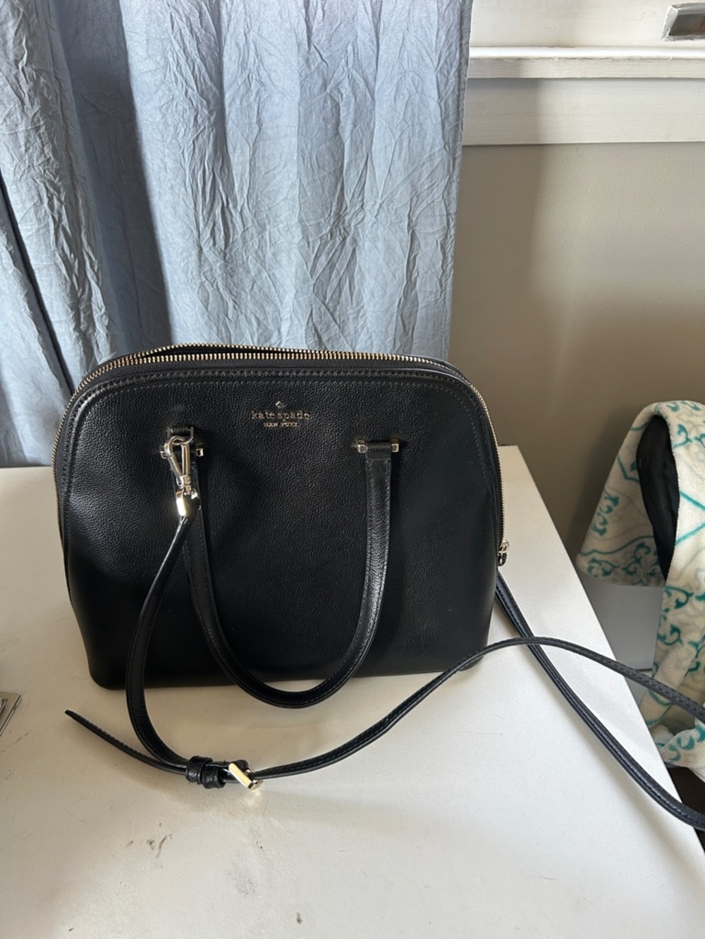 kate spade Black Pebbled Leather Dome Satchel with Gold Hardware
